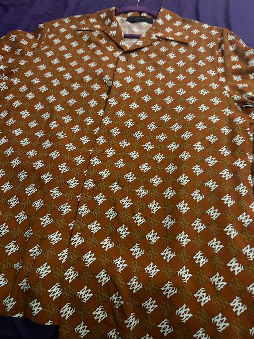 AMIRI Rust-Brown Geometric Short-Sleeve Button-Down Shirt - Picture 5 of 6